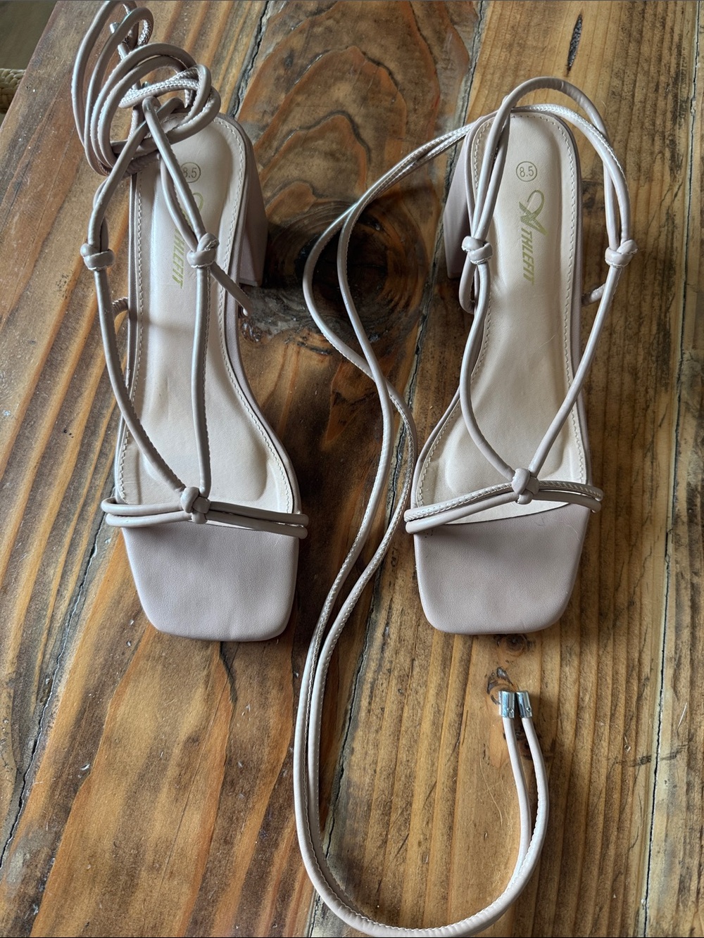 Strappy Lace-Up Block Heels in Taupe - Women's Dress Heels